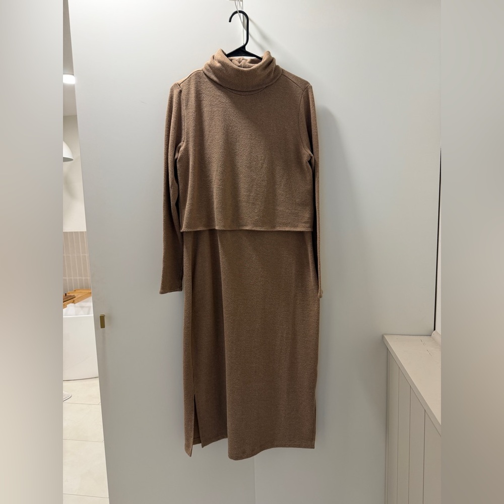 Old Navy Camel Layered Long-Sleeve Maxi Dress